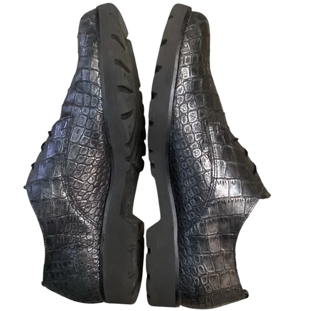 GABOR Men’s Pewter Metallic Leather‎ Lace Up Crocodile Oxford, Size 6